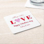ヴァレンティーンズデイラブスクリプト赤いハート スクエアペーパーコースター (アングル)