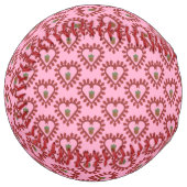 ヴァレンティーンズデイラブハートアコーンパターン（の模様が）ある ソフトボール (正面左)