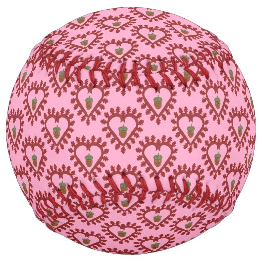 ヴァレンティーンズデイラブハートアコーンパターン（の模様が）ある ソフトボール (正面)