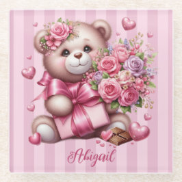 ヴァレンティーンズデイラブバラベア ガラスコースター