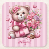 ヴァレンティーンズデイラブバラベア スクエアペーパーコースター (正面)