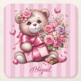 ヴァレンティーンズデイラブバラベア スクエアペーパーコースター