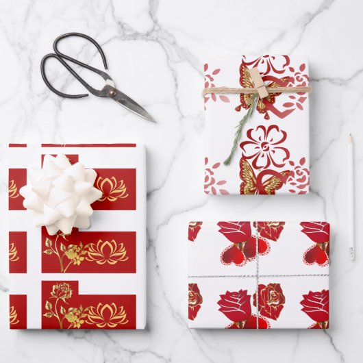 ヴァレンティーンズデイロマンチックバラスウィーニングフローラ ラッピングペーパーシート (正面)