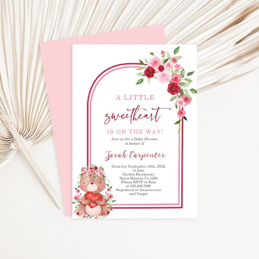 ヴァレンティーンズベビーシャワーガールベア招待状 招待状