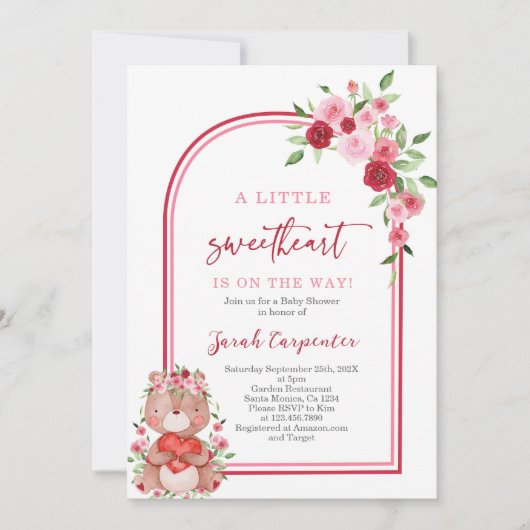 ヴァレンティーンズベビーシャワーガールベア招待状 招待状 (正面)