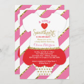 ヴァレンティーンズベビーシャワー招待状フェイクグリッター 招待状 (正面/裏面)