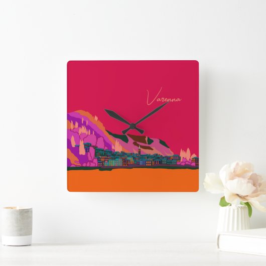 ヴァレンナアットナイトレイクコモイタリアイラストレーション スクエア壁時計 (ホーム)