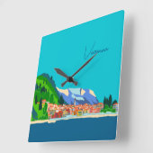 ヴァレンナレイクコモイタリアイラストレーショントラベル スクエア壁時計 (傾斜)