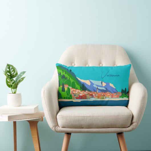 ヴァレンナレイクコモイタリアイラストレーショントラベル ランバークッション (椅子)