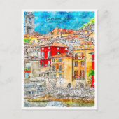 ヴァレンナレイクコモイタリアヴィンテージ旅行水の色 ポストカード (正面)