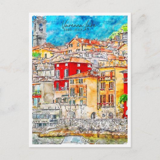 ヴァレンナレイクコモイタリアヴィンテージ旅行水の色 ポストカード (正面)