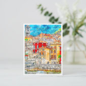 ヴァレンナレイクコモイタリアヴィンテージ旅行水の色 ポストカード (スタンド正面)