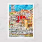 ヴァレンナレイクコモイタリア有名な旅行水色 ポストカード (正面)