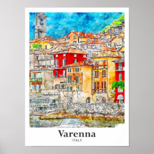 ヴァレンナレッコイタリア旅行水彩手描き ポスター