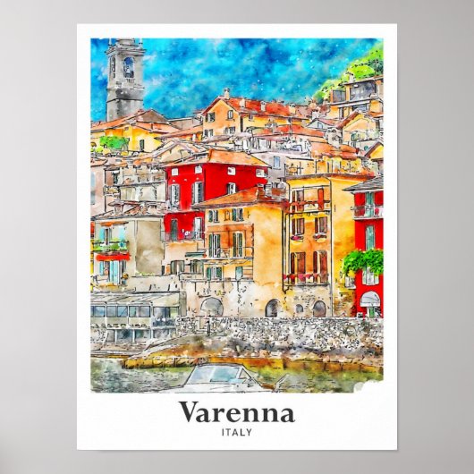ヴァレンナレッコイタリア旅行水彩手描き ポスター (正面)
