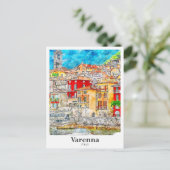 ヴァレンナレッコイタリア旅行水彩手描き ポストカード (スタンド正面)