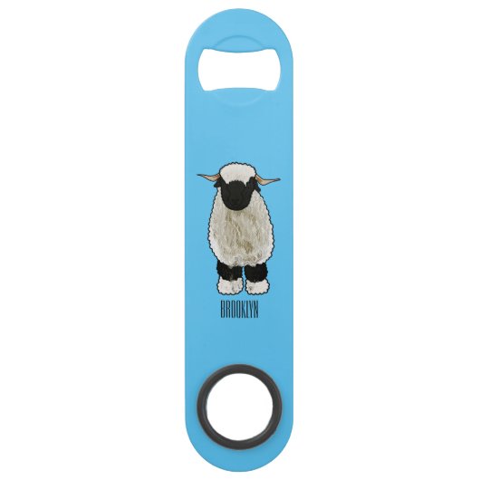 ヴァレーブラックノーズ羊の漫画イラストレーション スピード栓抜き (正面)