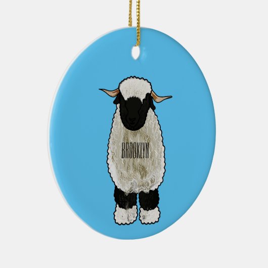 ヴァレーブラックノーズ羊の漫画イラストレーション セラミックオーナメント (右)