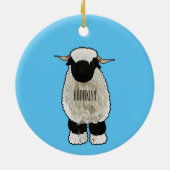 ヴァレーブラックノーズ羊の漫画イラストレーション セラミックオーナメント (裏面)