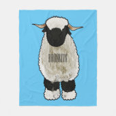 ヴァレーブラックノーズ羊の漫画イラストレーション フリースブランケット (正面)
