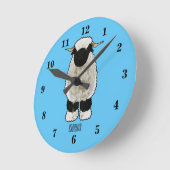 ヴァレーブラックノーズ羊の漫画イラストレーション ラウンド壁時計 (傾斜)