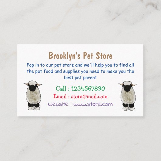 ヴァレーブラックノーズ羊の漫画イラストレーション 名刺 (正面)