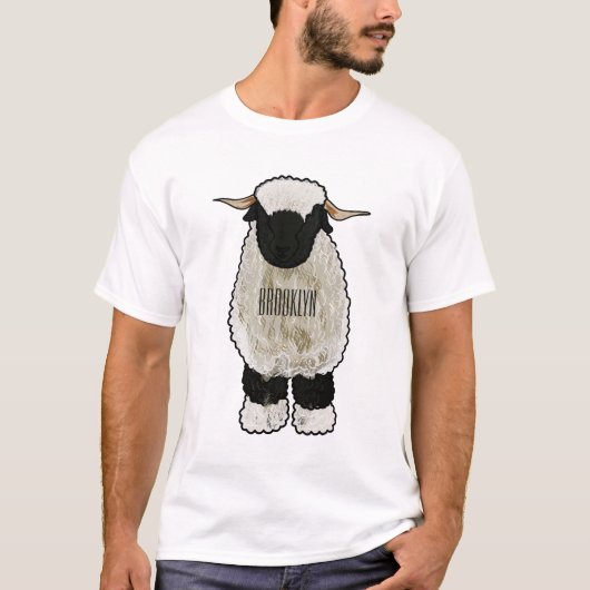 ヴァレーブラックノーズ羊の漫画イラストレーション Tシャツ (正面)