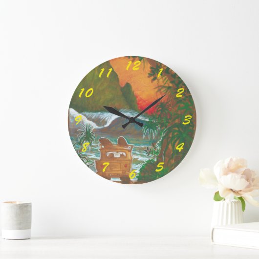 ヴァンの後をつけ、サーフするのを日没の人が見ます ラージ壁時計 (ホーム)