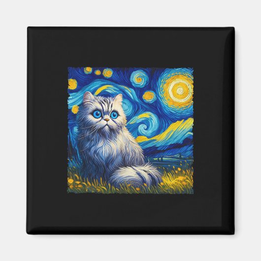 ヴァンゴッホの星空の夜インスパイア猫好きマムパパ マグネット (正面)