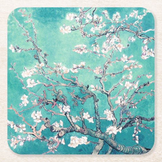 ヴァンゴッホアーモンドフラムスターコイズ スクエアペーパーコースター (正面)