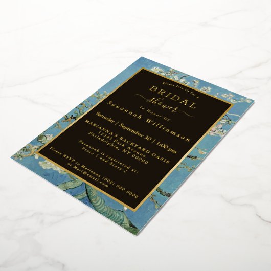 ヴァンゴッホアーモンドブロッサム絵を描ズブライダルシャワー 箔招待状 (回転した状態)