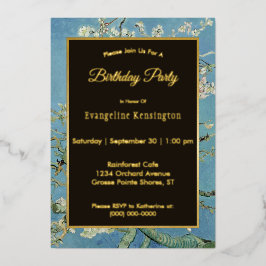 ヴァンゴッホアーモンドブロッサム絵を描ズ誕生日 箔招待状