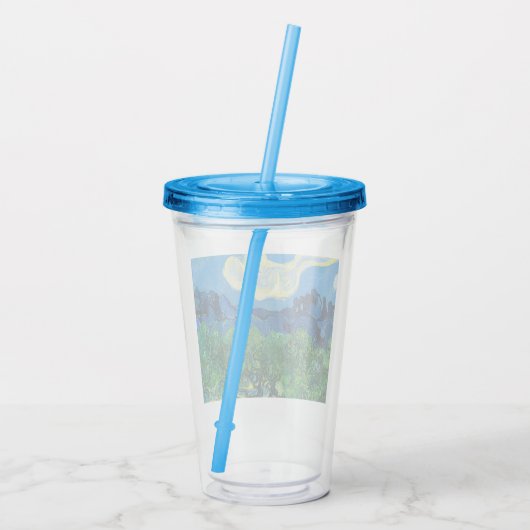 ヴァンゴッホオリーブの木が山の景色を アクリルタンブラー (裏面)