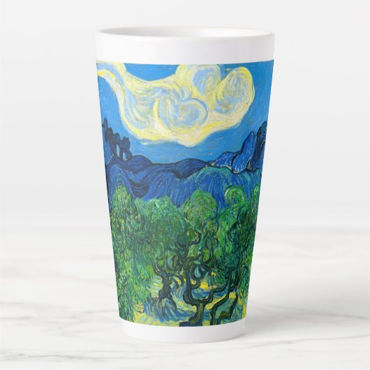 ヴァンゴッホオリーブの木が山の景色を カフェラテマグ (正面)