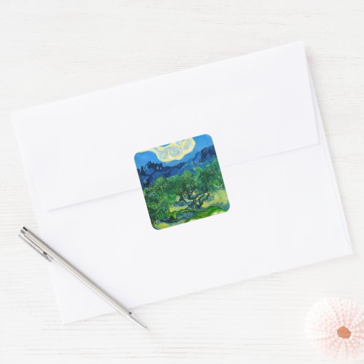 ヴァンゴッホオリーブの木が山の景色を スクエアシール (封筒)