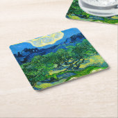 ヴァンゴッホオリーブの木が山の景色を スクエアペーパーコースター (アングル)