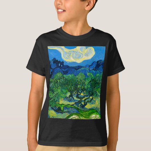 ヴァンゴッホオリーブの木が山の景色を Tシャツ (正面)