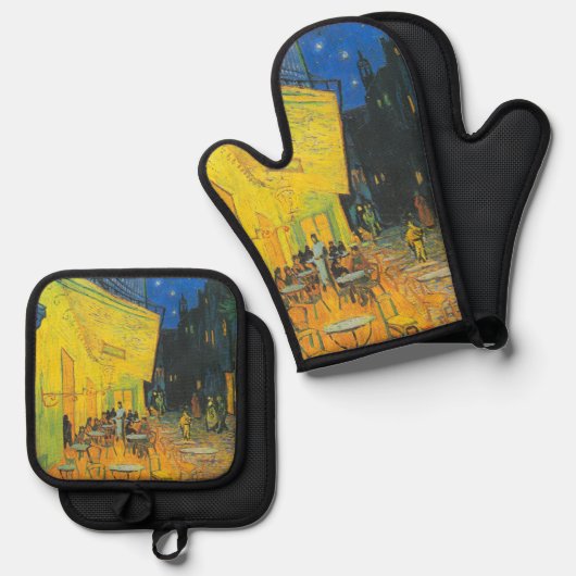 ヴァンゴッホカフェテラスフランスの通りシーン 鍋つかみ&鍋敷きセット (正面/裏面)