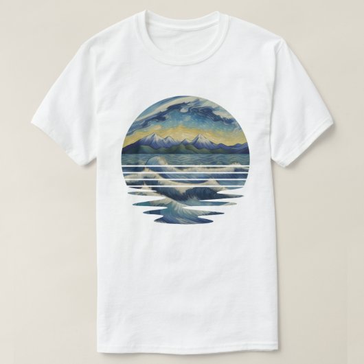 ヴァンゴッホスタイルペインティングセット夕日の海 Tシャツ (デザイン正面)