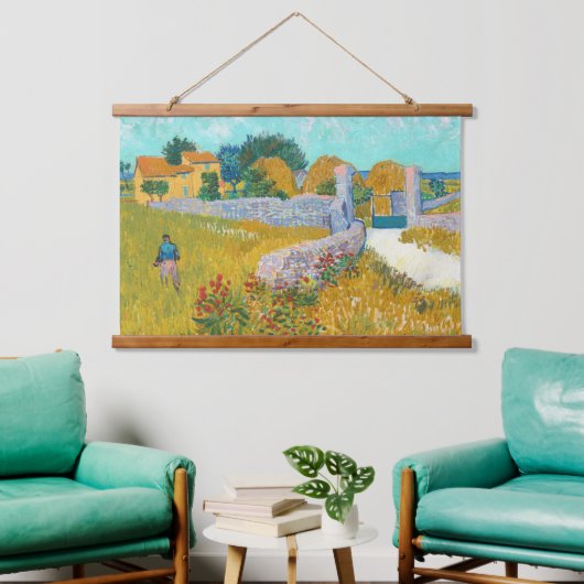 ヴァンゴッホファームハウスインプロヴァンスオールドアートウッドウォール 吊り下げ型タペストリー (リビング)