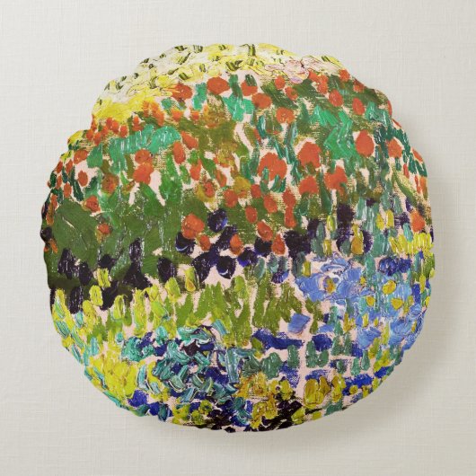 ヴァンゴッホフローリングガーデンアットアルレスフローラファインアート ラウンドクッション (正面)