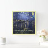 ヴァンゴッホローヌスターリーナイト&引用文ウォールクロック スクエア壁時計 (ホーム)