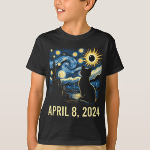 ヴァンゴッホ星空の夜の猫トータル太陽のエクリプスApri Tシャツ