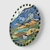 ヴァンゴッホ絵画レアルピルズマウンテンランドスケープ ラージ壁時計 (傾斜)