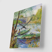 ヴァンゴッホ魚釣りの春、ポンデクリシー スクエア壁時計 (傾斜)