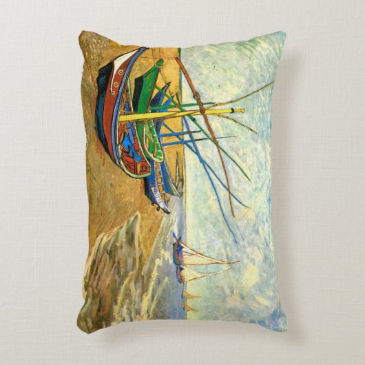 ヴァンゴッホ魚釣りボーツビーチアットサイントマリーズ アクセントクッション (正面(垂直))