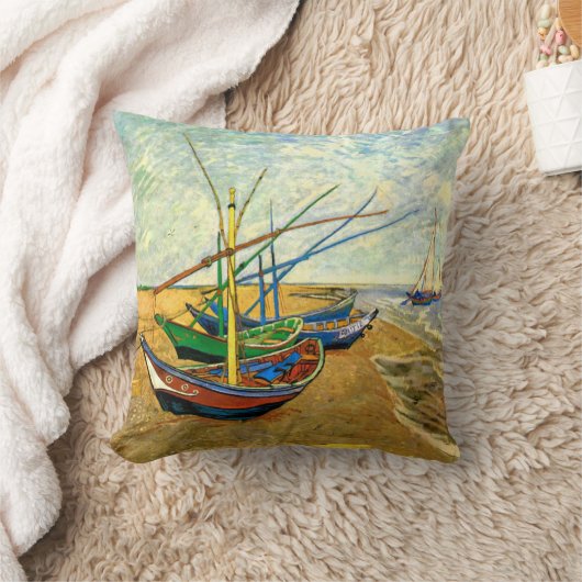 ヴァンゴッホ魚釣りボーツビーチアットサイントマリーズ クッション (ブランケット)