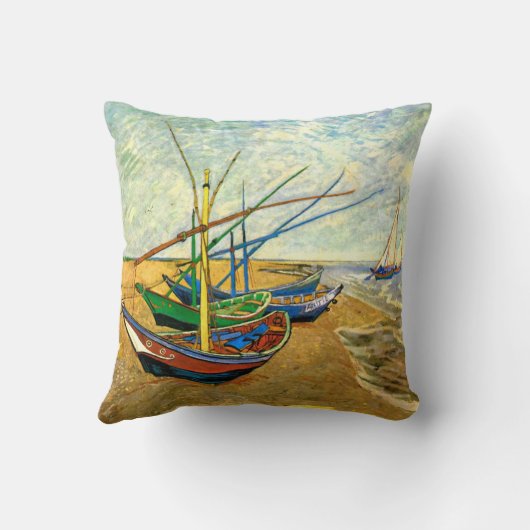 ヴァンゴッホ魚釣りボーツビーチアットサイントマリーズ クッション (裏面)