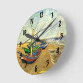 ヴァンゴッホ魚釣りボーツビーチアットサイントマリーズ ラウンド壁時計 (傾斜)