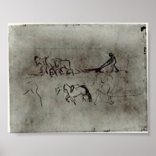 ヴァンゴッホ – 農夫の牧草地のスケッチ ポスター (正面)